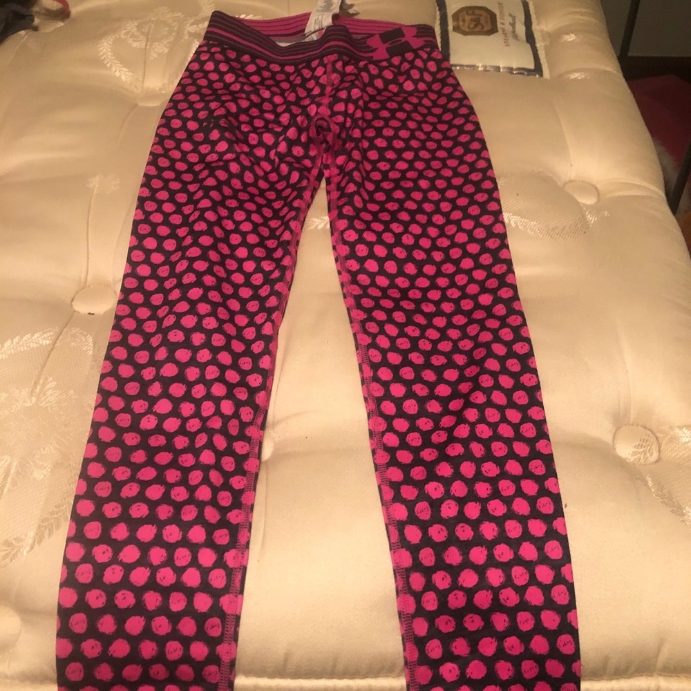 Under Armour Girls Black and Hot Pink Leggings; MD